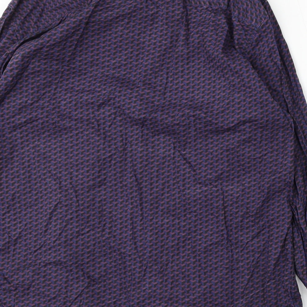 ACW85 Mens Purple Geometric Cotton Button-Up Size 2XL Collared Button