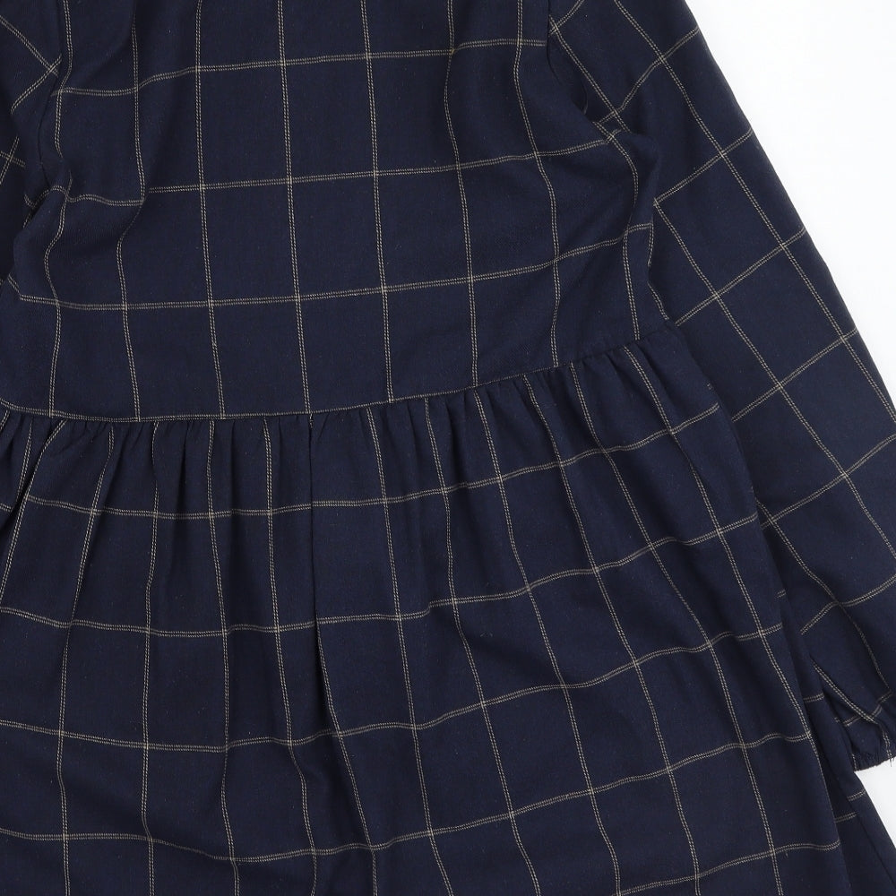 SheIn Womens Blue Plaid Cotton Fit & Flare Size S Collared