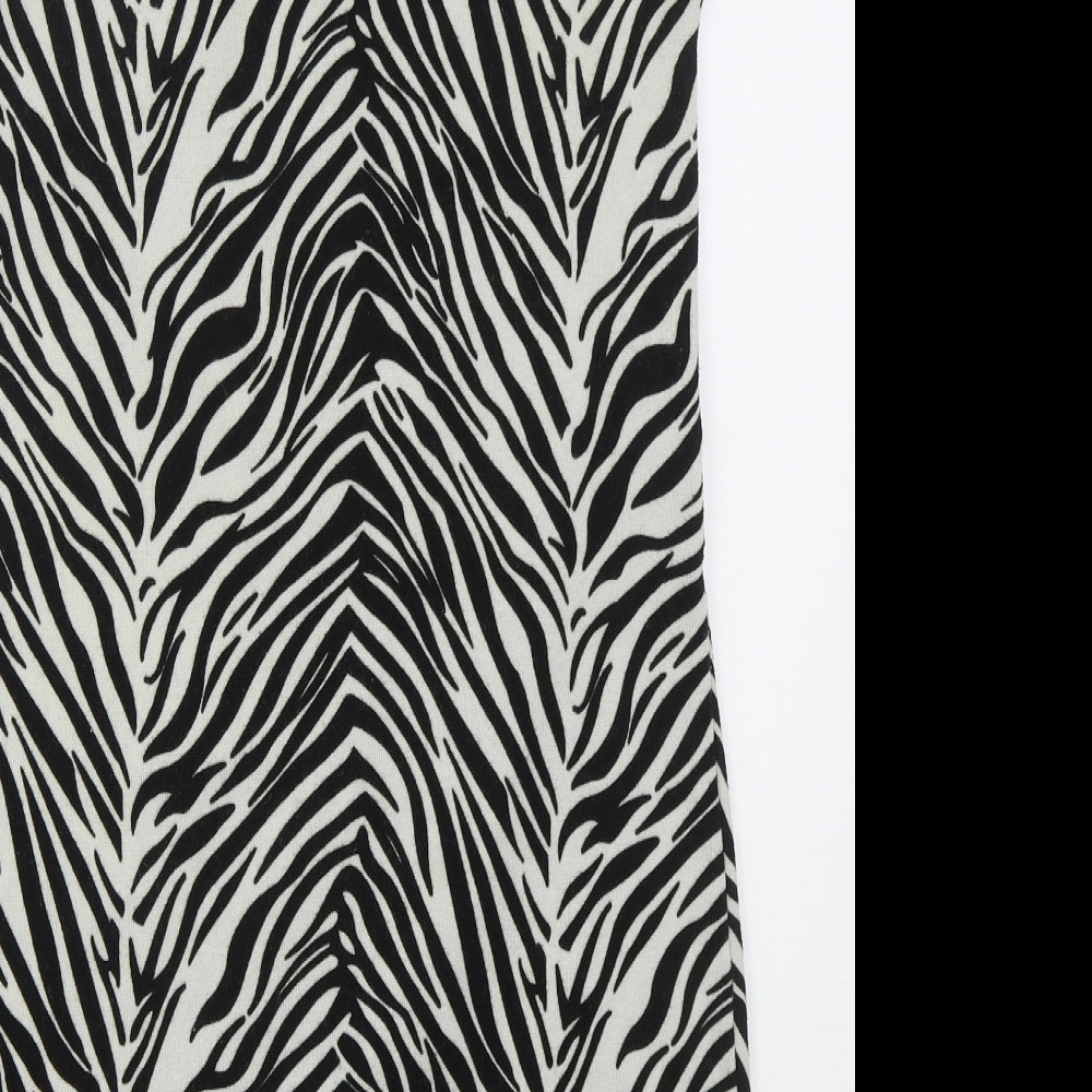 Pussycat Womens Black Animal Print Polyester Mini Size 14 Round Neck Pullover - Zebra Print