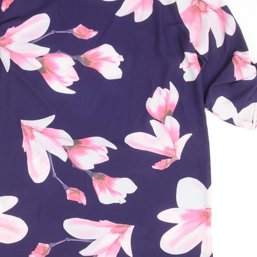 Preworn Womens Purple Floral Polyester A-Line Size L Round Neck Pullover