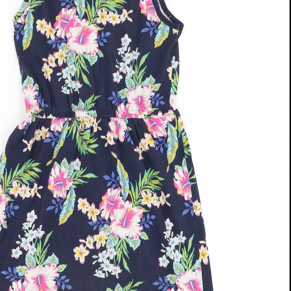 Gap Girls Blue Floral Cotton A-Line Size L Round Neck Pullover