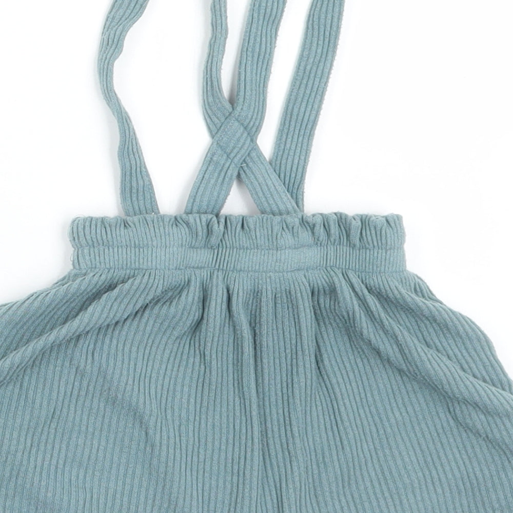 George Girls Green Viscose Pinafore/Dungaree Dress Size 9-12 Months Square Neck