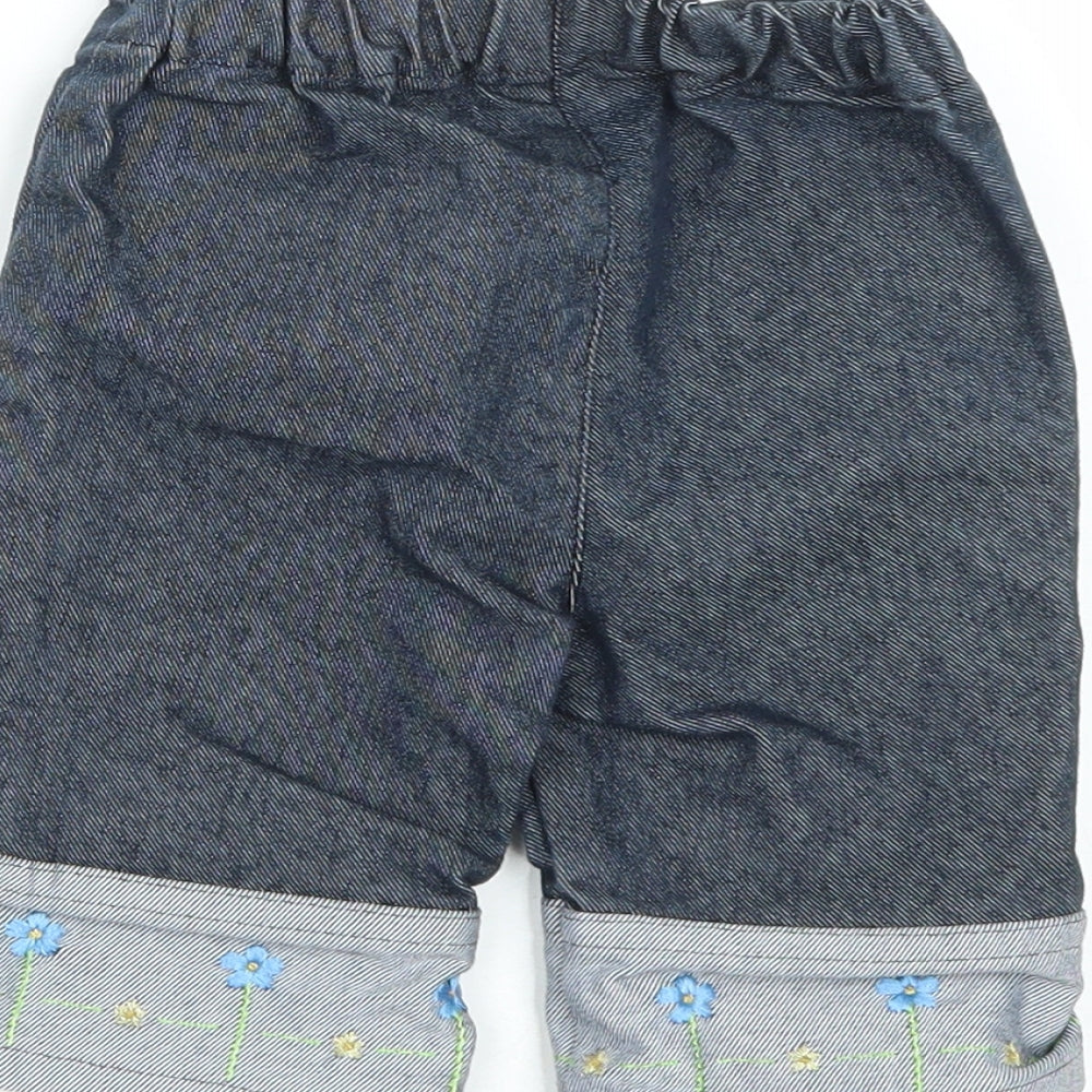 United Colors of Benetton Girls Blue Floral Polyester Cropped Jeans Size 12 Months Zip