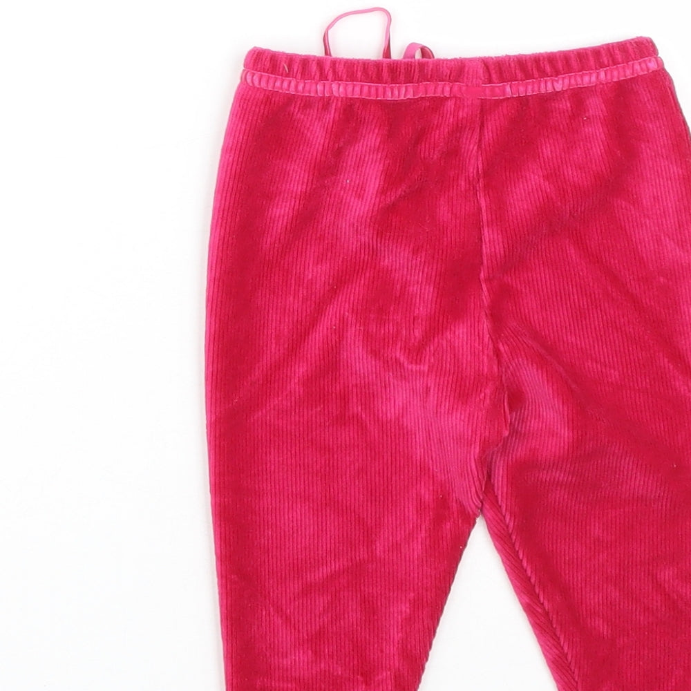 Preworn Girls Pink Floral Cotton Cropped Trousers Size 6-9 Months Drawstring