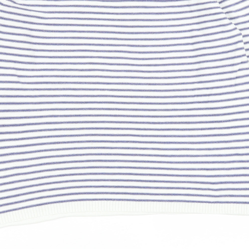 H&M Womens White Scoop Neck Striped Cotton Pullover Jumper Size M
