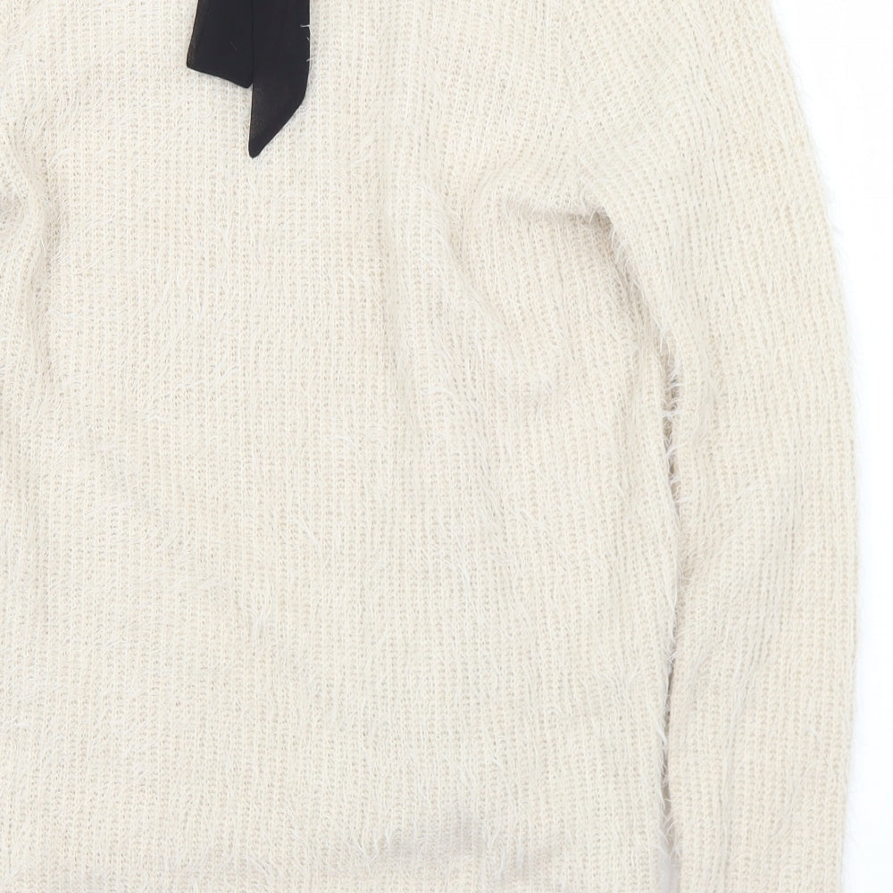 VERO MODA Womens Ivory V-Neck Polyester Pullover Jumper Size L