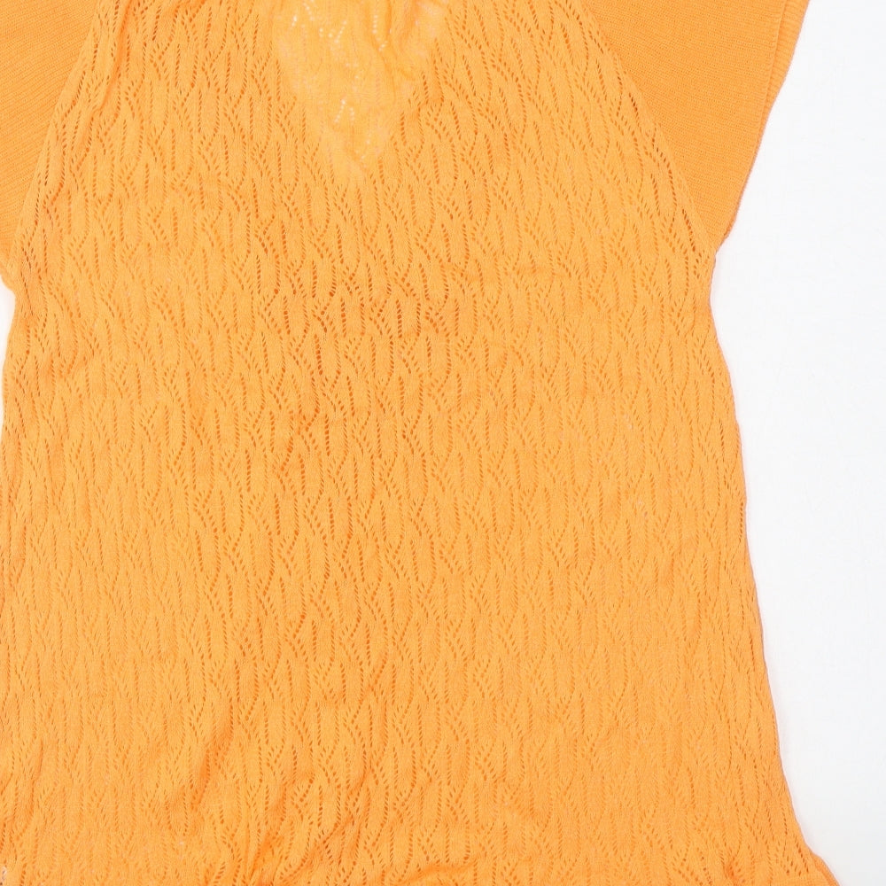 River Island Womens Orange Cotton Jumper Dress Size 10 V-Neck Pullover