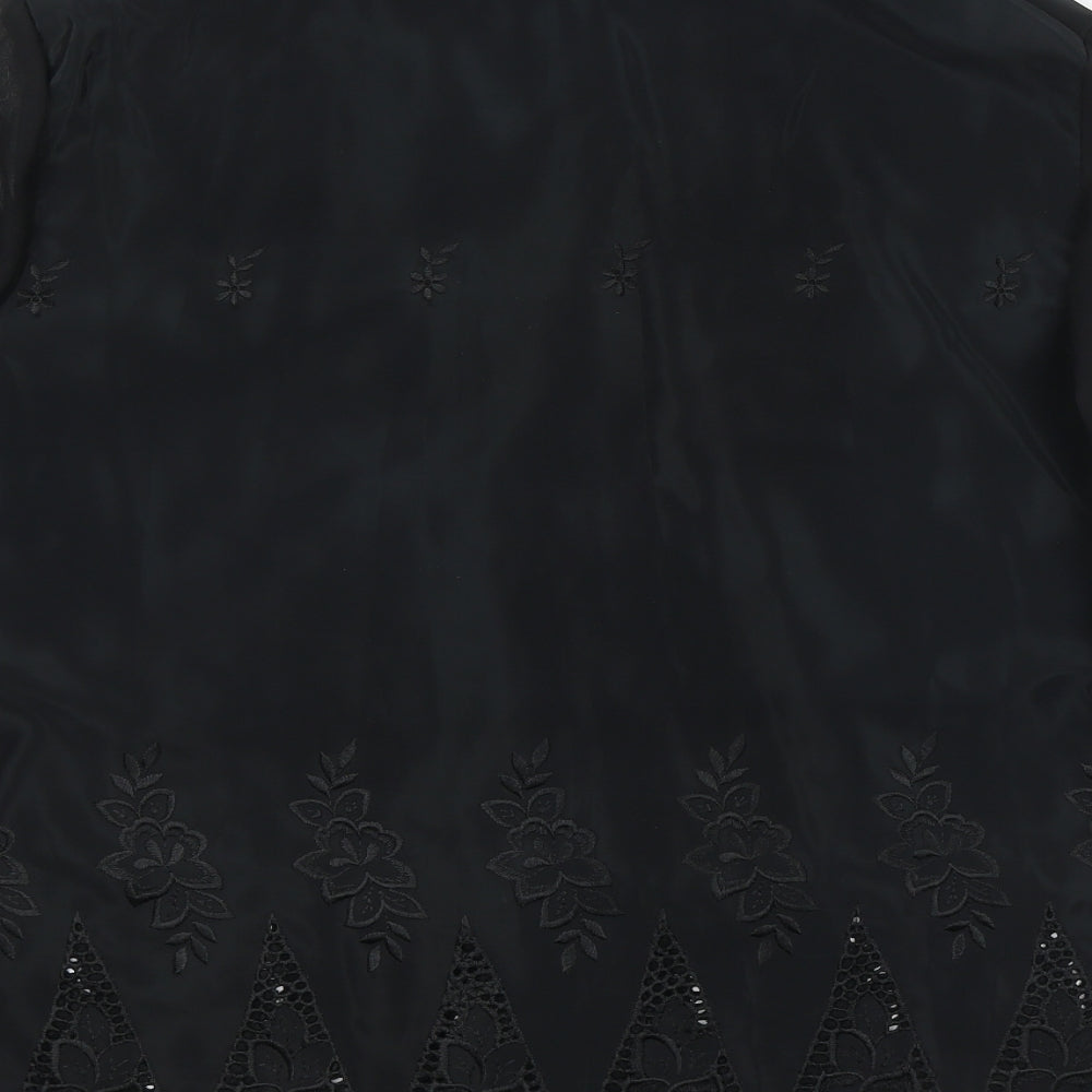 Preworn Womens Black Floral Polyester Basic Button-Up One Size Collared