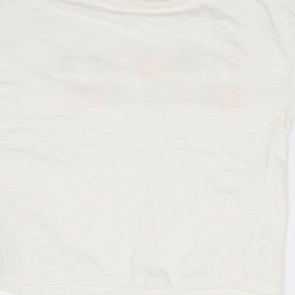 Primark Girls Ivory Cotton Jersey T-Shirt Size 8-9 Years Crew Neck Pullover