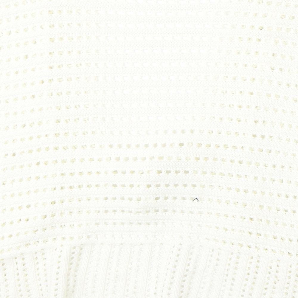 Beil Womens White V-Neck Cotton Cardigan Jumper Size L