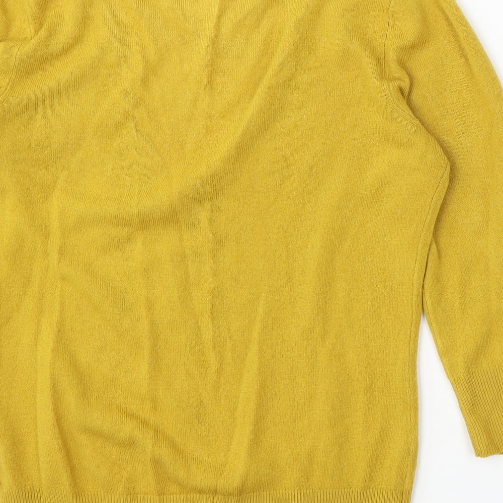 Topshop Womens Yellow V-Neck Acrylic Pullover Jumper Size 8