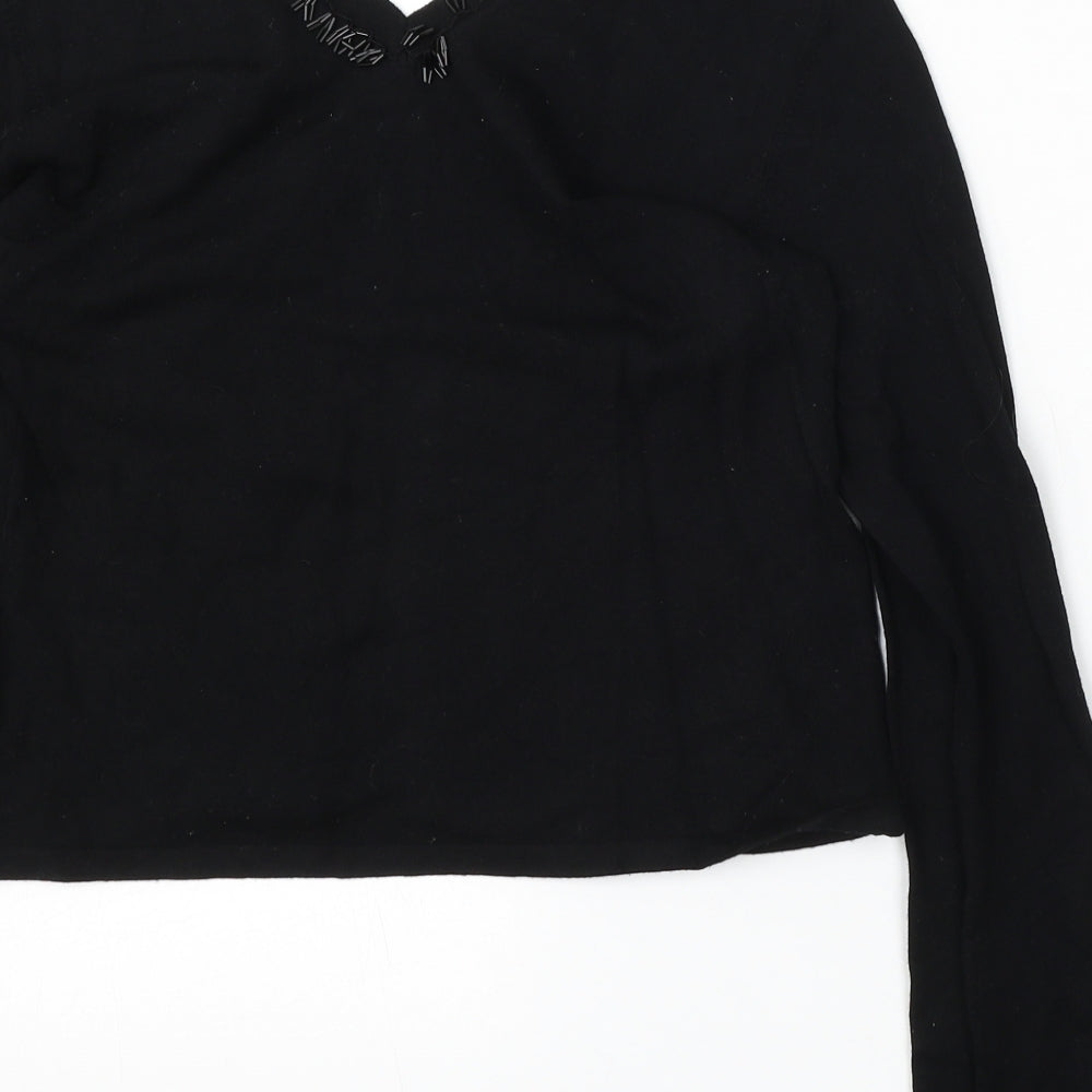 Linea Womens Black V-Neck Viscose Pullover Jumper Size L