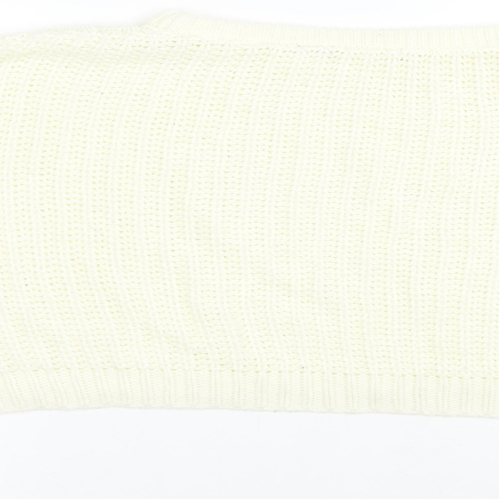 Brave Soul Womens Ivory Boat Neck Acrylic Pullover Jumper Size M - Cropped