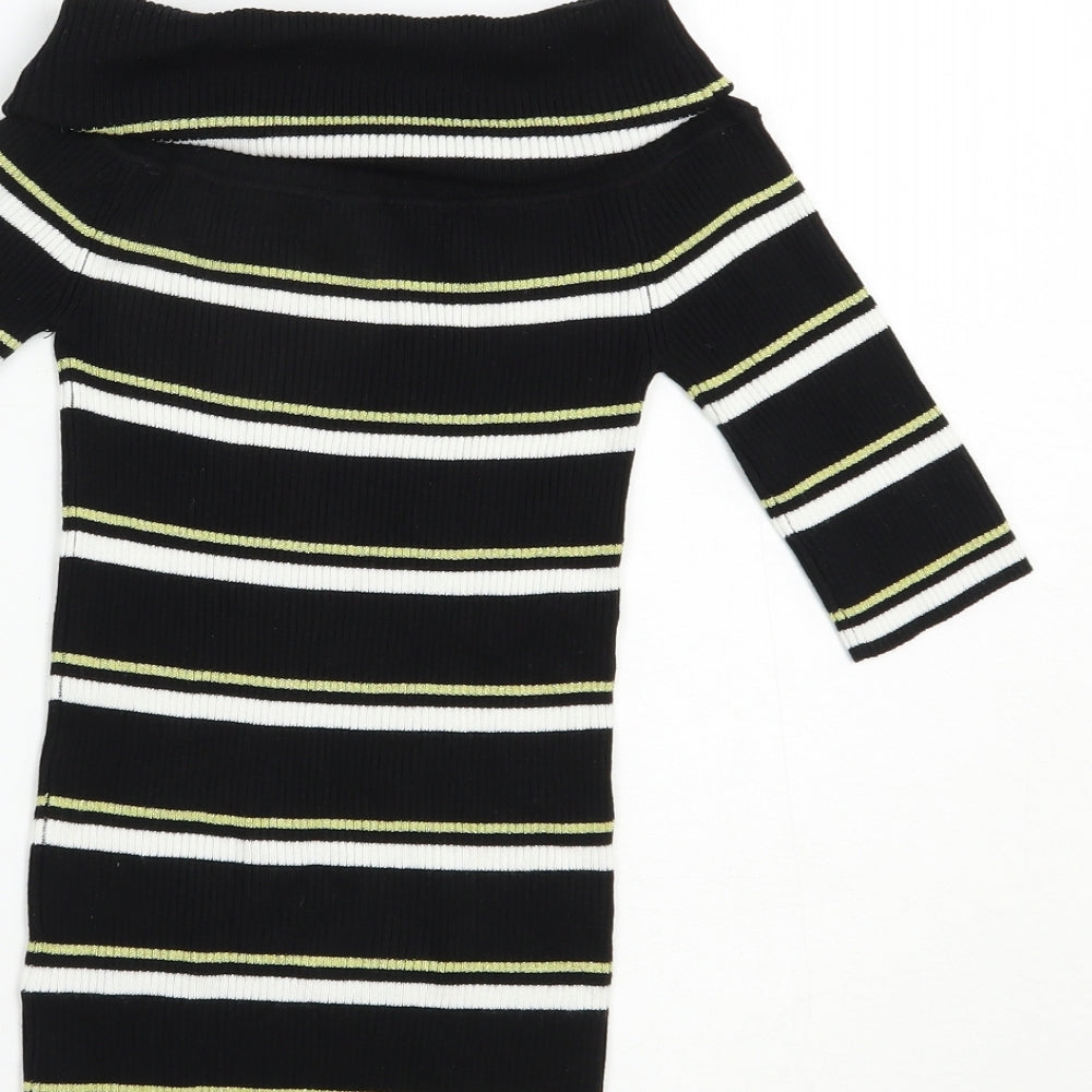 NEXT Womens Black Roll Neck Striped Viscose Pullover Jumper Size 6