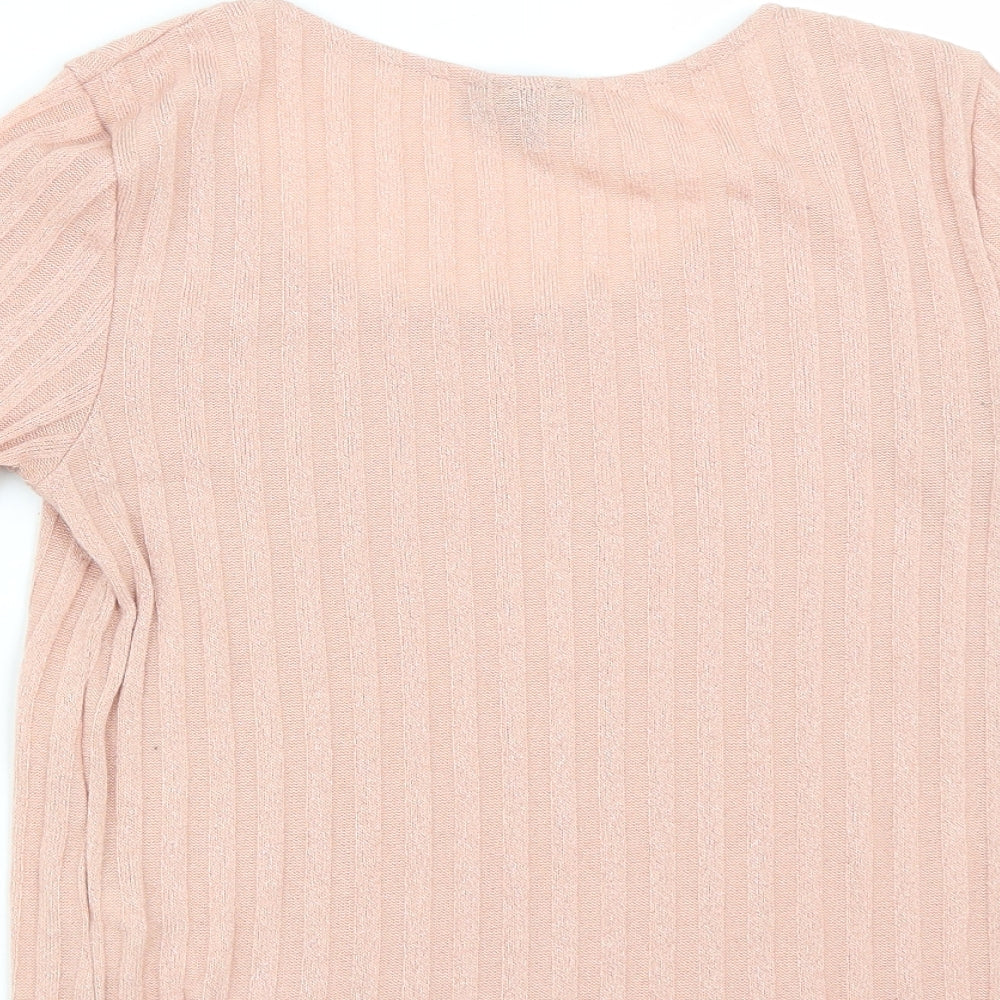 Topshop Womens Pink Polyester Cropped T-Shirt Size 8 Round Neck
