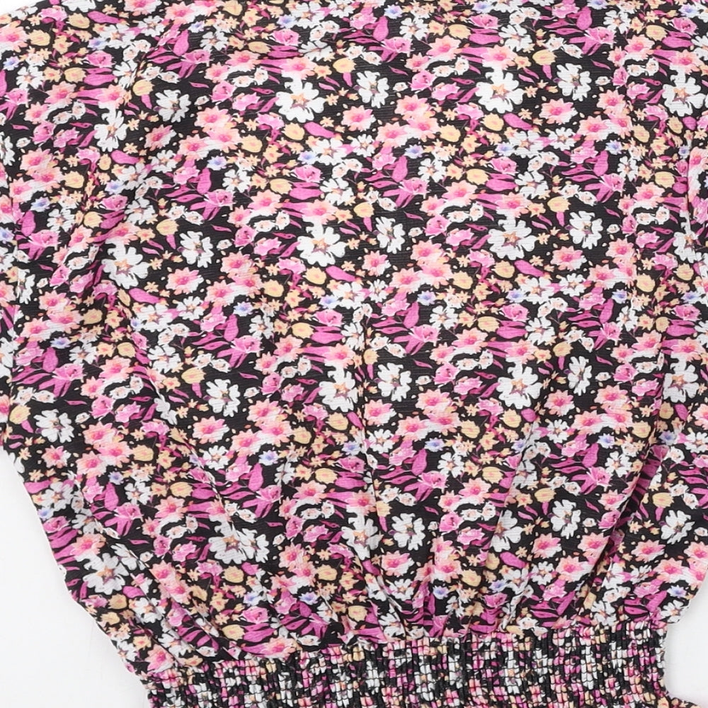 Pull&Bear Womens Multicoloured Floral Polyester Basic Blouse Size S V-Neck
