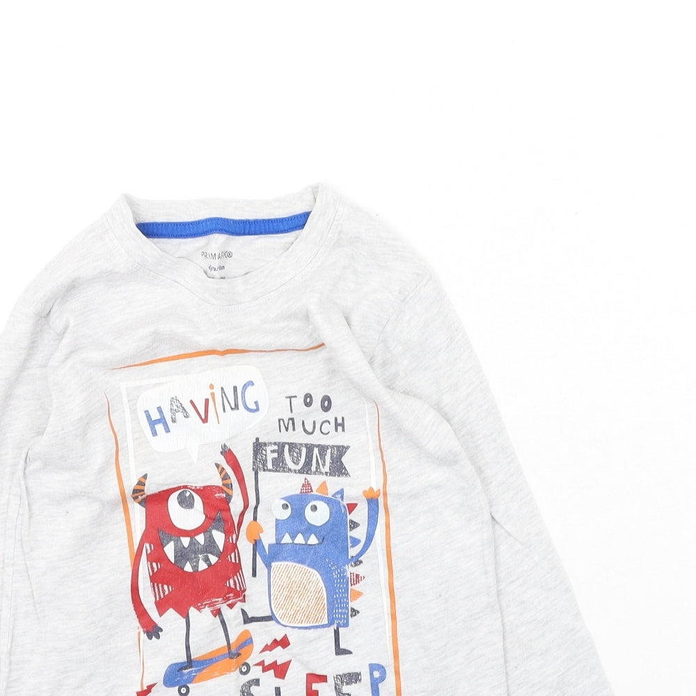 Primark Boys Grey Cotton Basic Casual Size 5-6 Years Round Neck