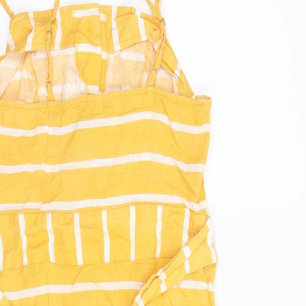River Island Womens Yellow Striped Viscose Tank Dress Size 8 Square Neck Tie