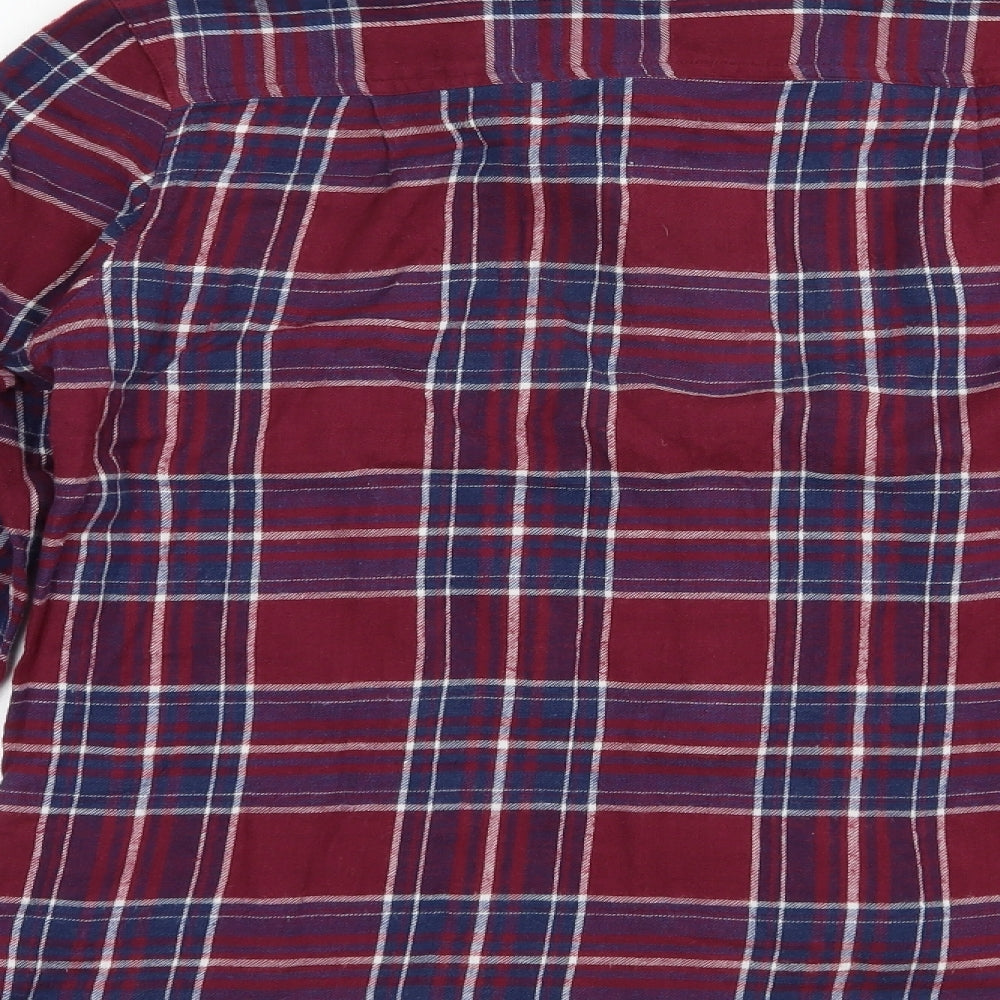 Select Womens Red Plaid Cotton Basic Button-Up Size 12 Collared