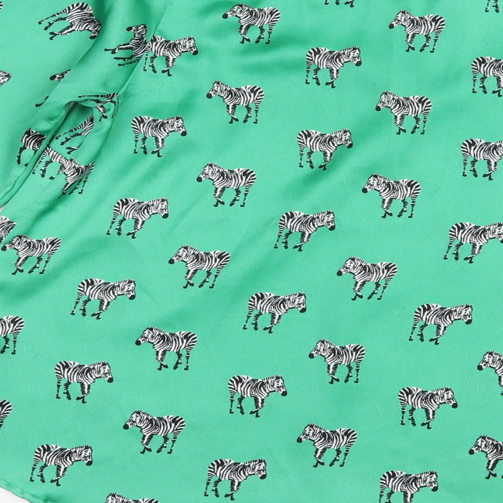 Gallery Womens Green Geometric Polyester Basic Blouse Size 8 V-Neck - Zebra Print