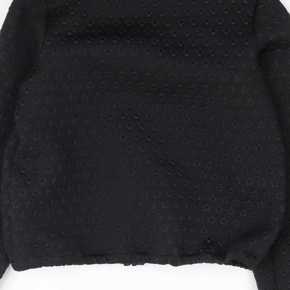 Marks and Spencer Girls Black Geometric Polyester Full Zip Sweatshirt Size 12-13 Years Zip - Star