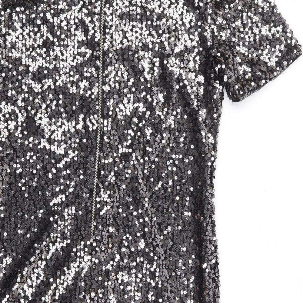 F&F Womens Silver Nylon Shift Size 10 Crew Neck Zip