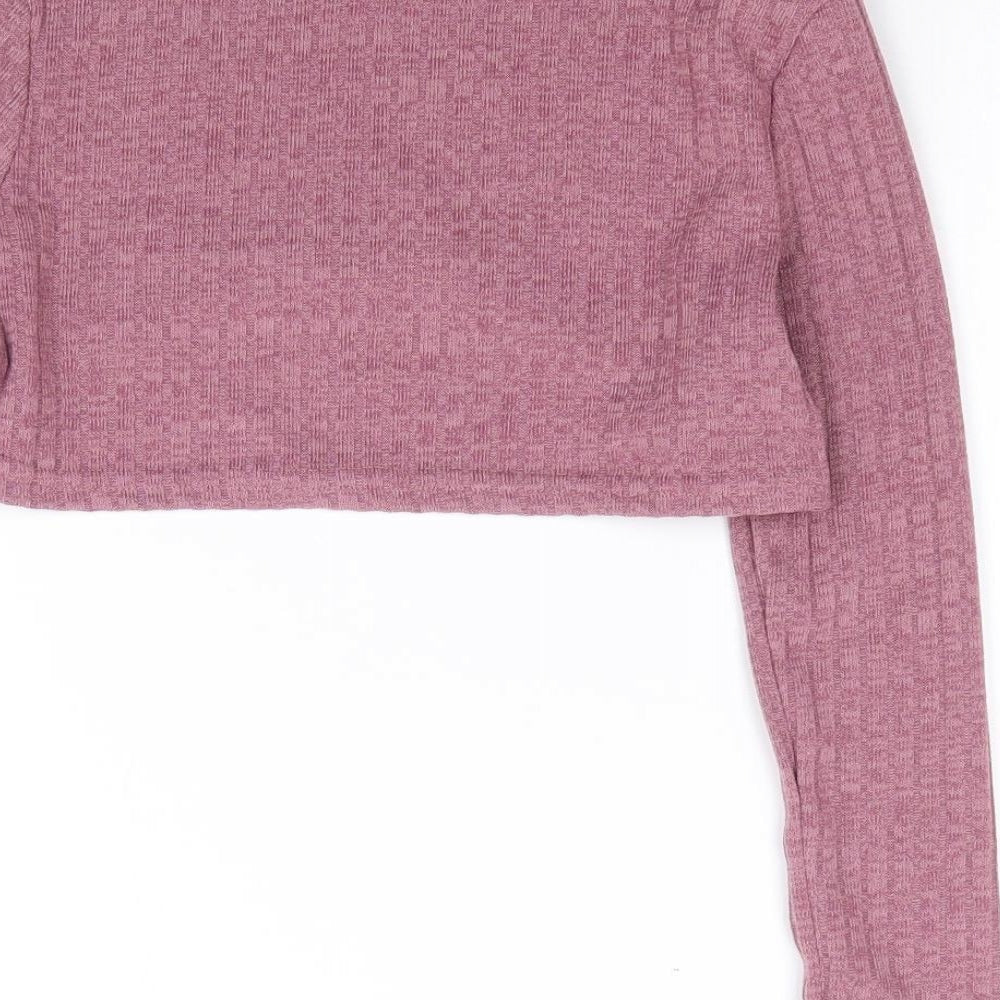 SheIn Girls Pink Polyester Cropped T-Shirt Size 10 Years Mock Neck Pullover