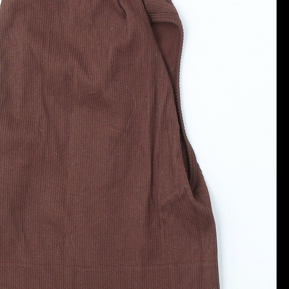 Stradivarius Womens Brown Round Neck Nylon Vest Jumper Size L