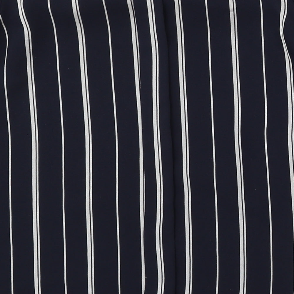 River Island Womens Blue Striped Polyester Basic Blouse Size 8 Round Neck