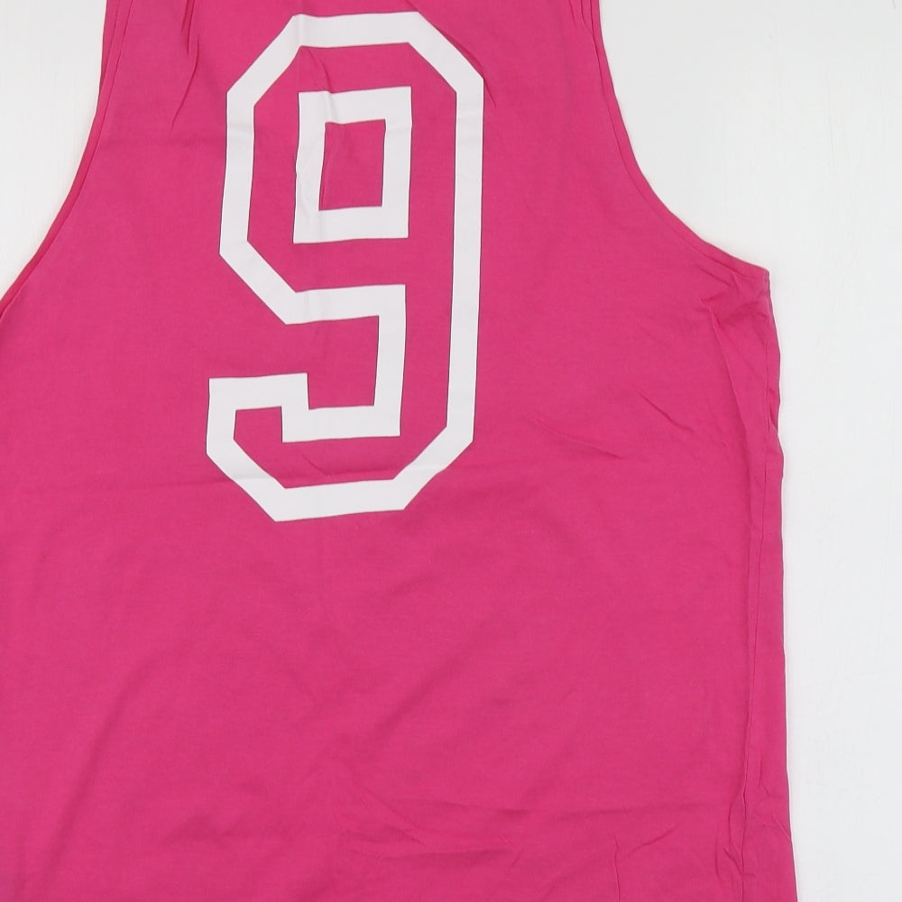 H&M Womens Pink Geometric Cotton Basic Polo Size M Round Neck