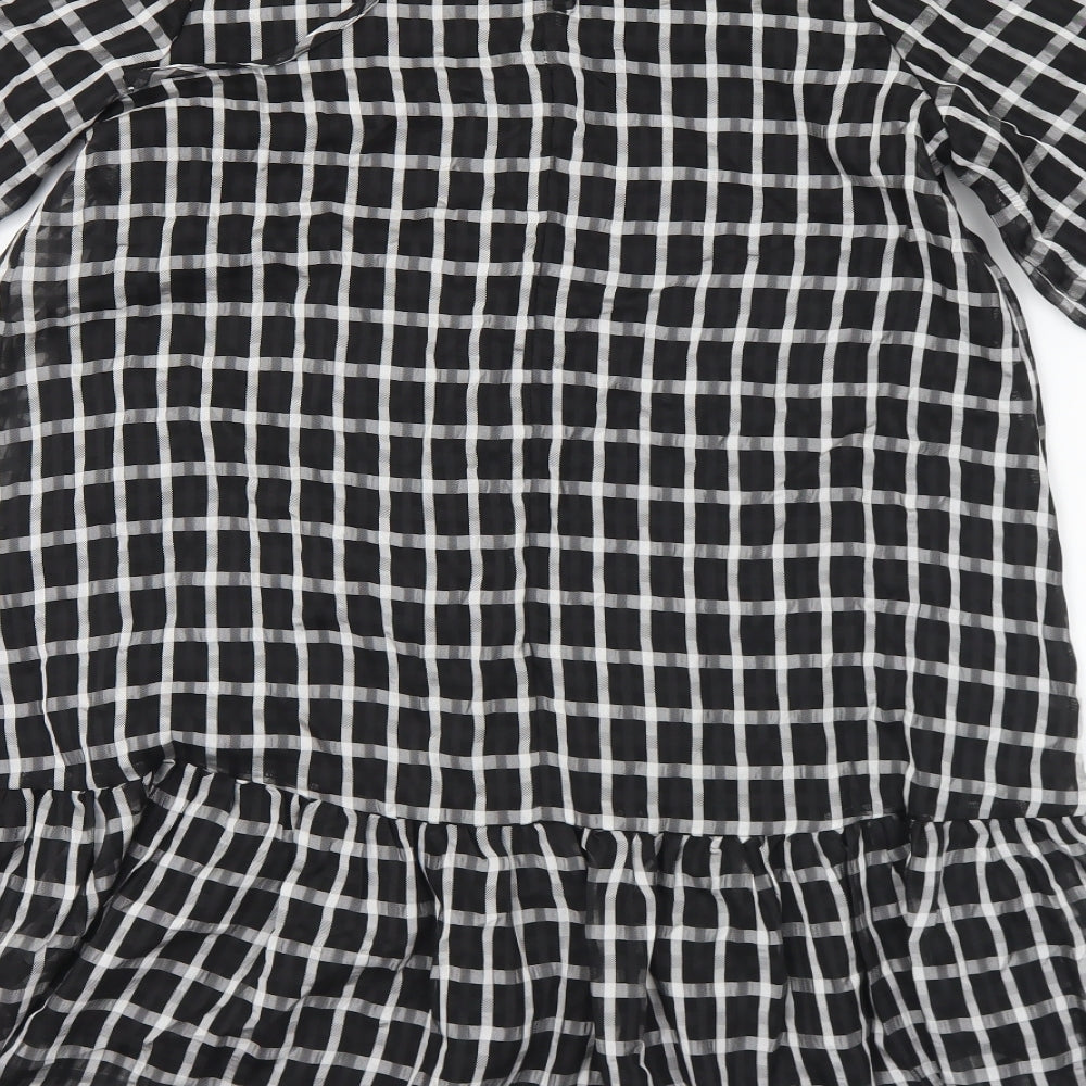 New Look Womens Black Check Polyester A-Line Size 10 Round Neck