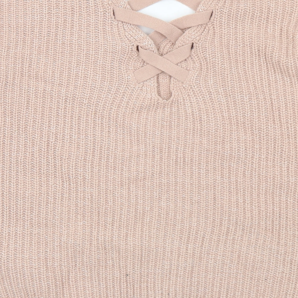 Peacocks Womens Pink V-Neck Acrylic Pullover Jumper Size S