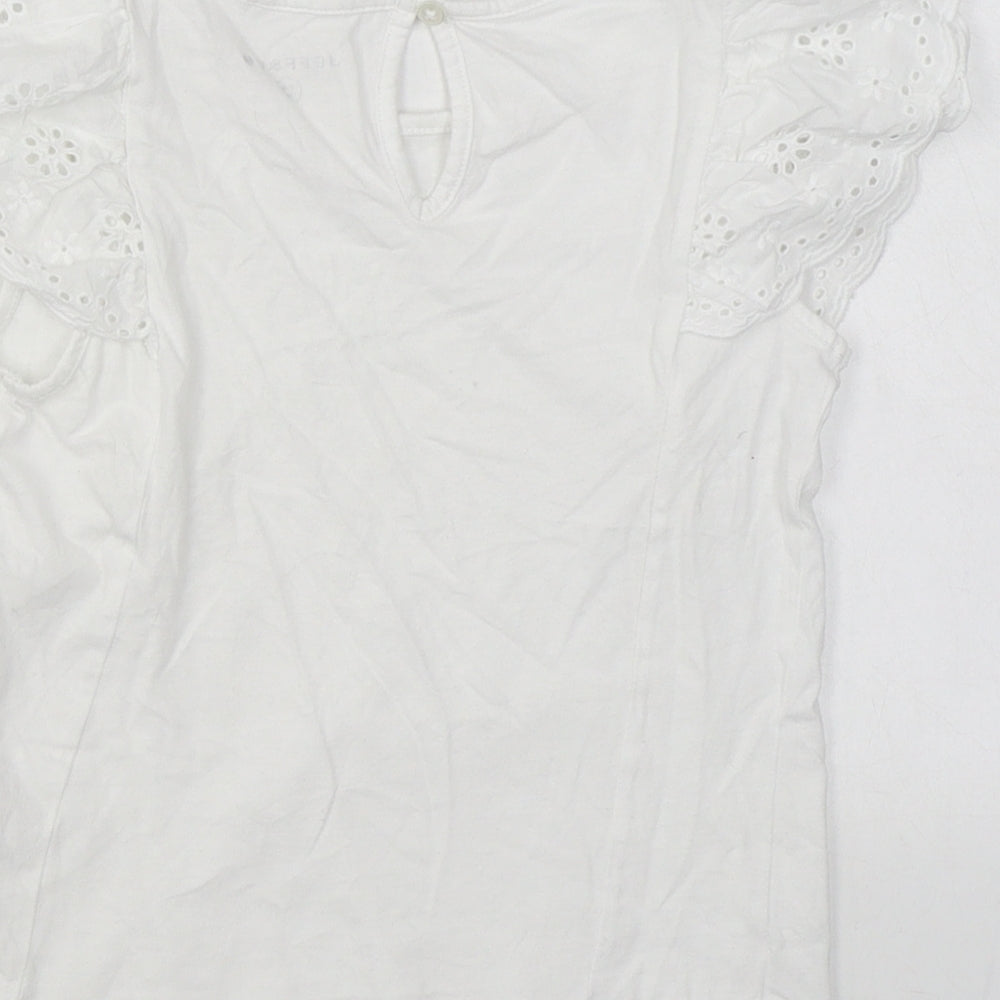 Jeff & Co Girls White 100% Cotton Basic Blouse Size 7-8 Years Boat Neck Button