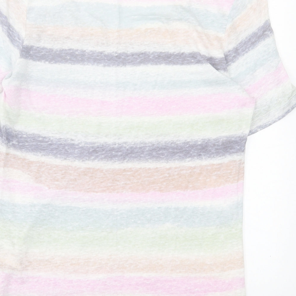 Nice Connection Womens Multicoloured Striped Linen Basic T-Shirt Size 8 Crew Neck