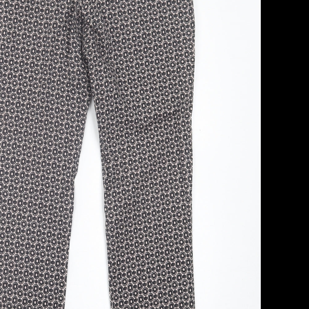 Barbara Lebek Womens Black Geometric Cotton Trousers Size 10 L25 in Regular Button