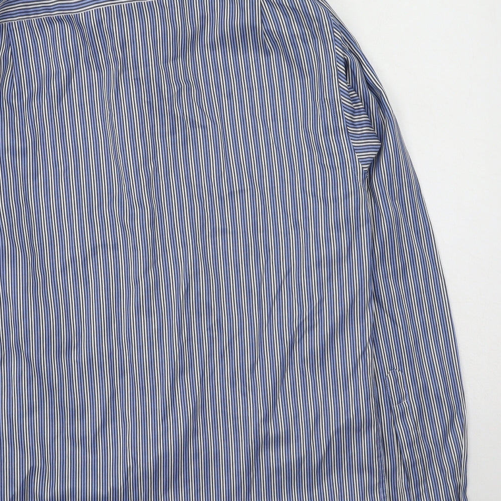 Daniel Grahame Mens Blue Striped Polyester Button-Up Size M Collared