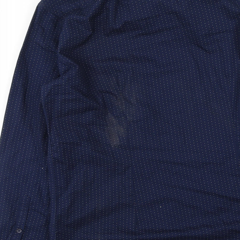 F&F Mens Blue Polka Dot Cotton Button-Up Size S Collared