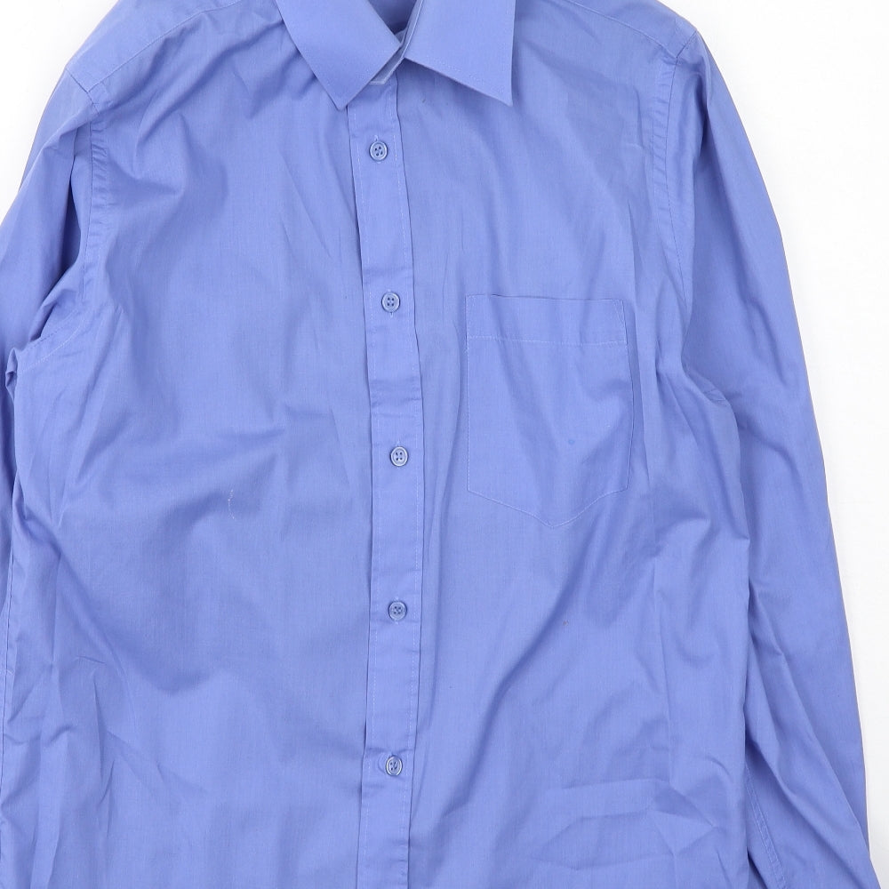 Dunnes Stores Mens Blue Cotton Button-Up Size 38 Collared