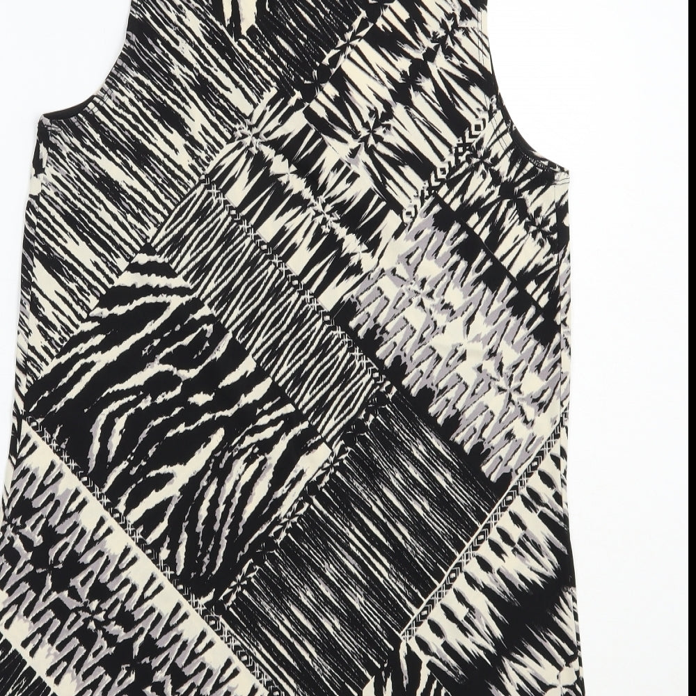 Susan Graver Womens Black Animal Print Polyester Basic Tank Size S Scoop Neck