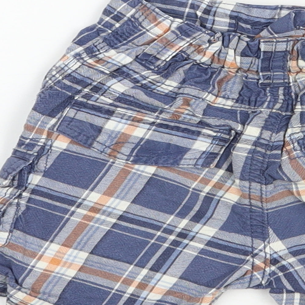 George Boys Blue Plaid Cotton Cargo Shorts Size 2 Years Regular Drawstring