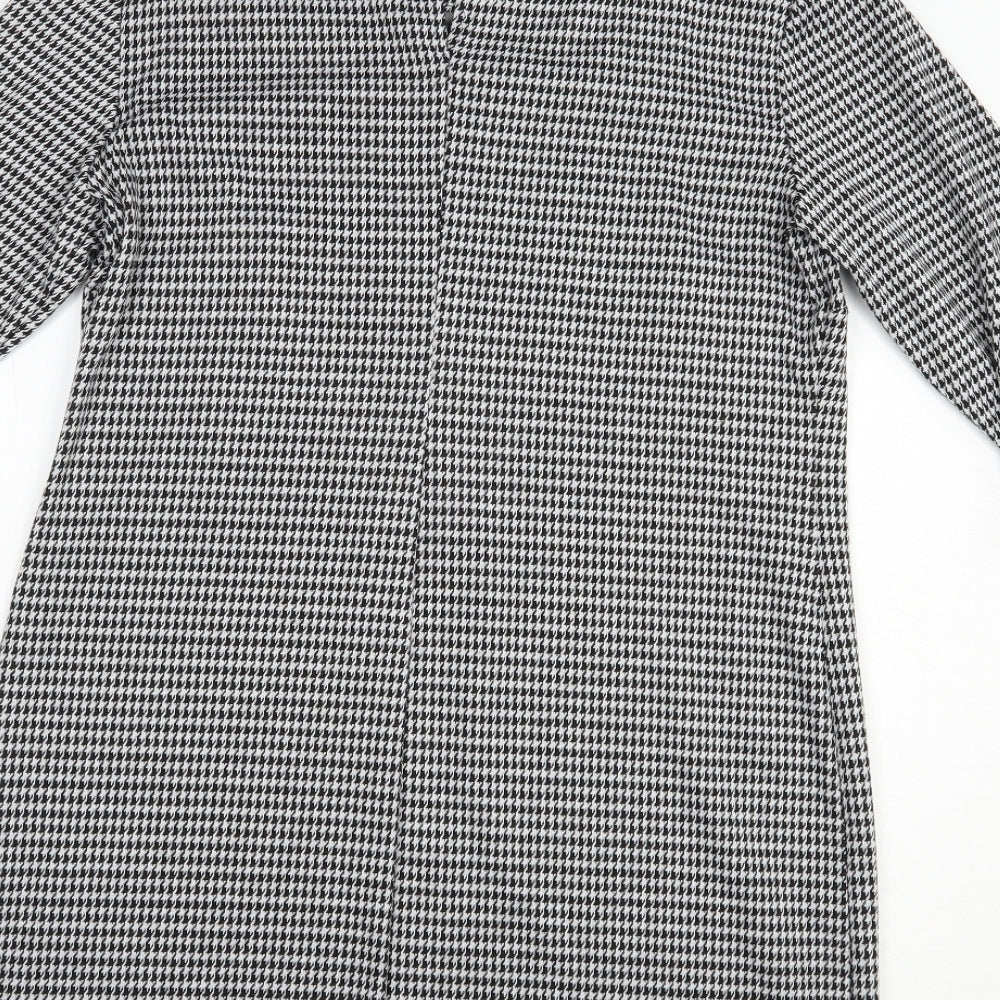 George Womens Black Houndstooth Polyester Shift Size 12 Boat Neck Button