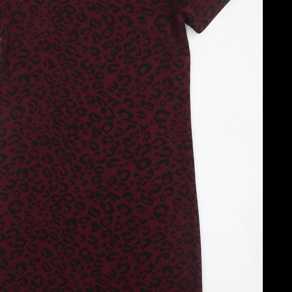 New Look Womens Purple Animal Print Polyester Jumper Dress Size 8 Round Neck