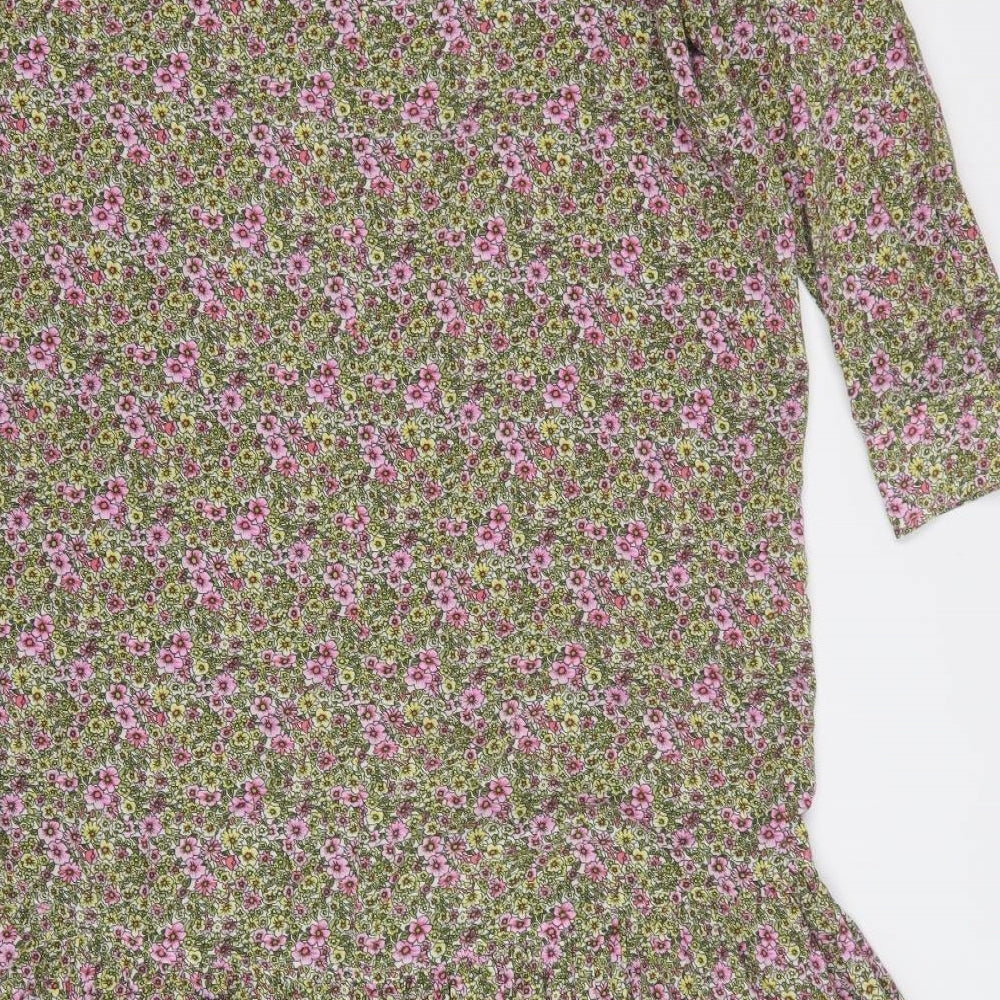 H&M Womens Multicoloured Floral Polyester A-Line Size XS Round Neck