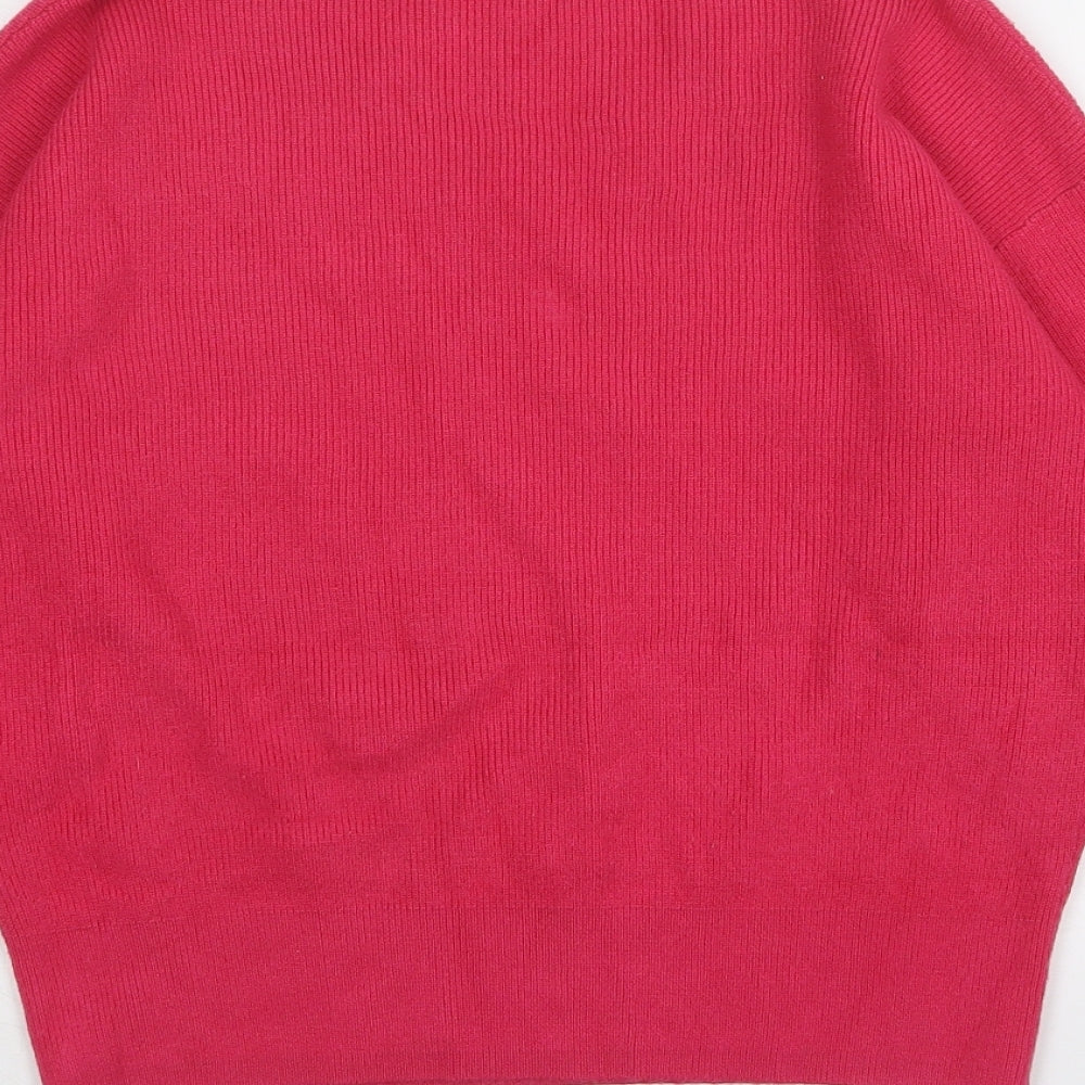 Marks & Spencer Womens Pink V-Neck Polyester Pullover Jumper Size XS