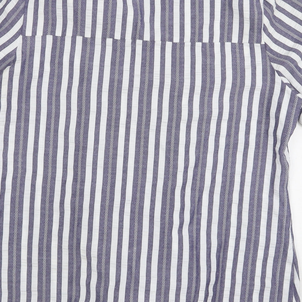 Gerard Womens Blue Striped Polyester Basic Blouse Size 14 Collared