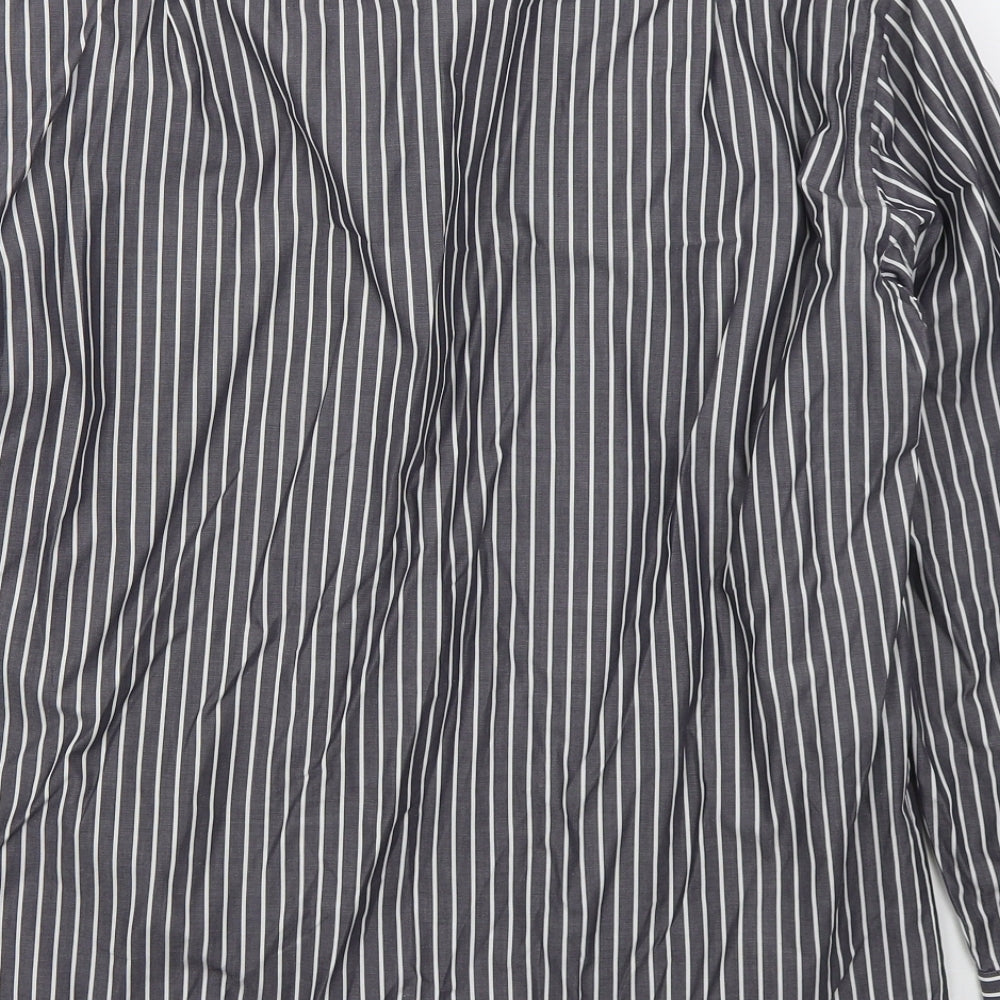 CASAMODA Mens Grey Striped Cotton Button-Up Size L Collared Button