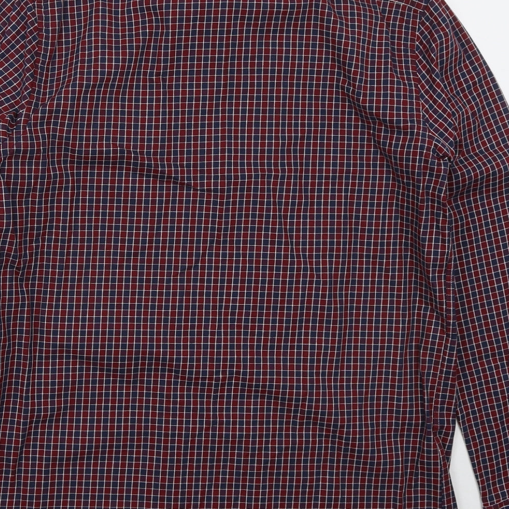 Dunnes Mens Red Check Cotton Button-Up Size S Collared Button
