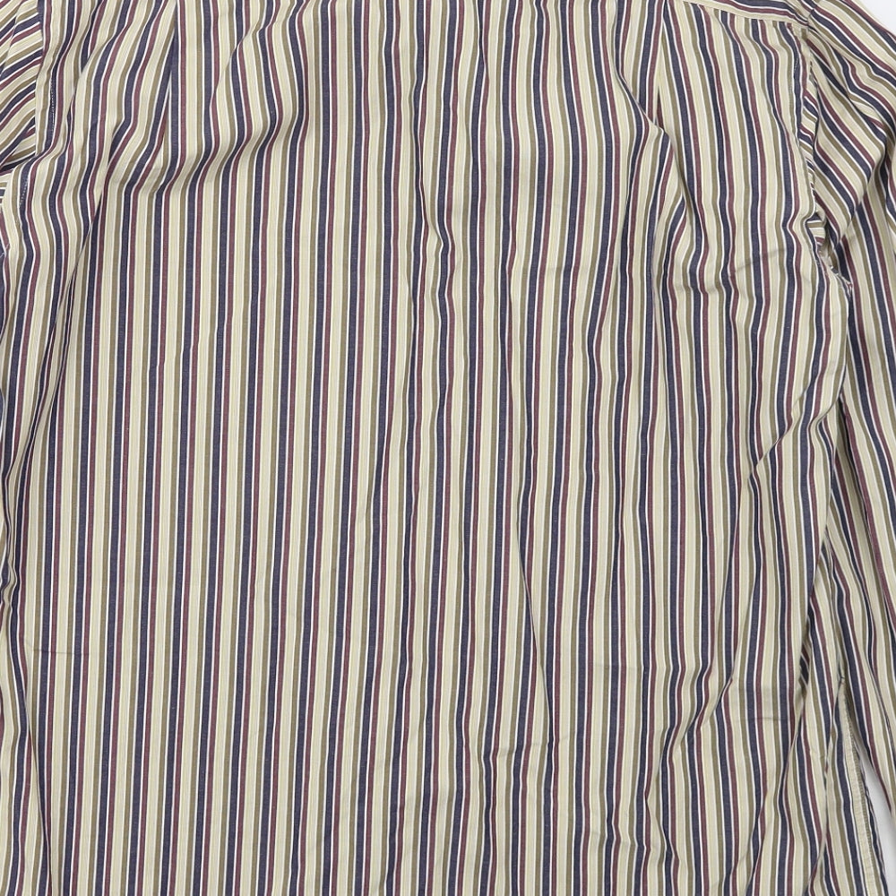 Tricot Marine Mens Beige Striped Cotton Button-Up Size M Collared Button