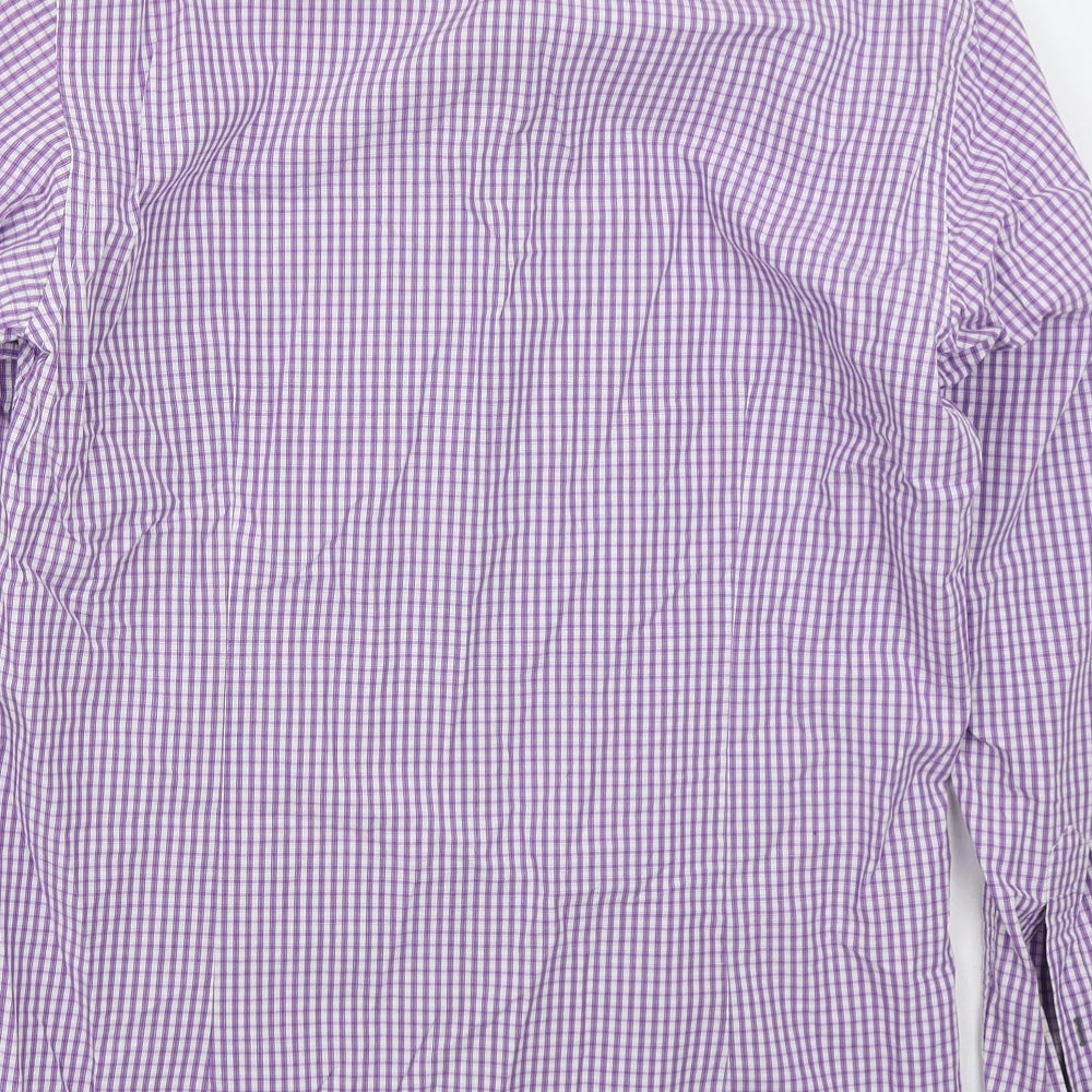 REMUS Mens Purple Check Cotton Button-Up Size M Collared Button
