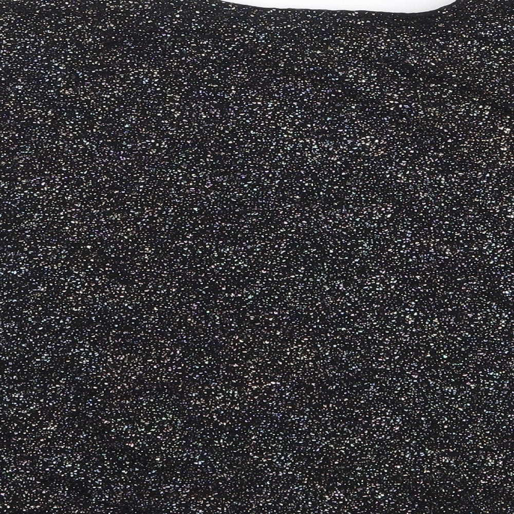 Miss E-Vie` Girls Black Polyester Jersey T-Shirt Size 9-10 Years Crew Neck Pullover